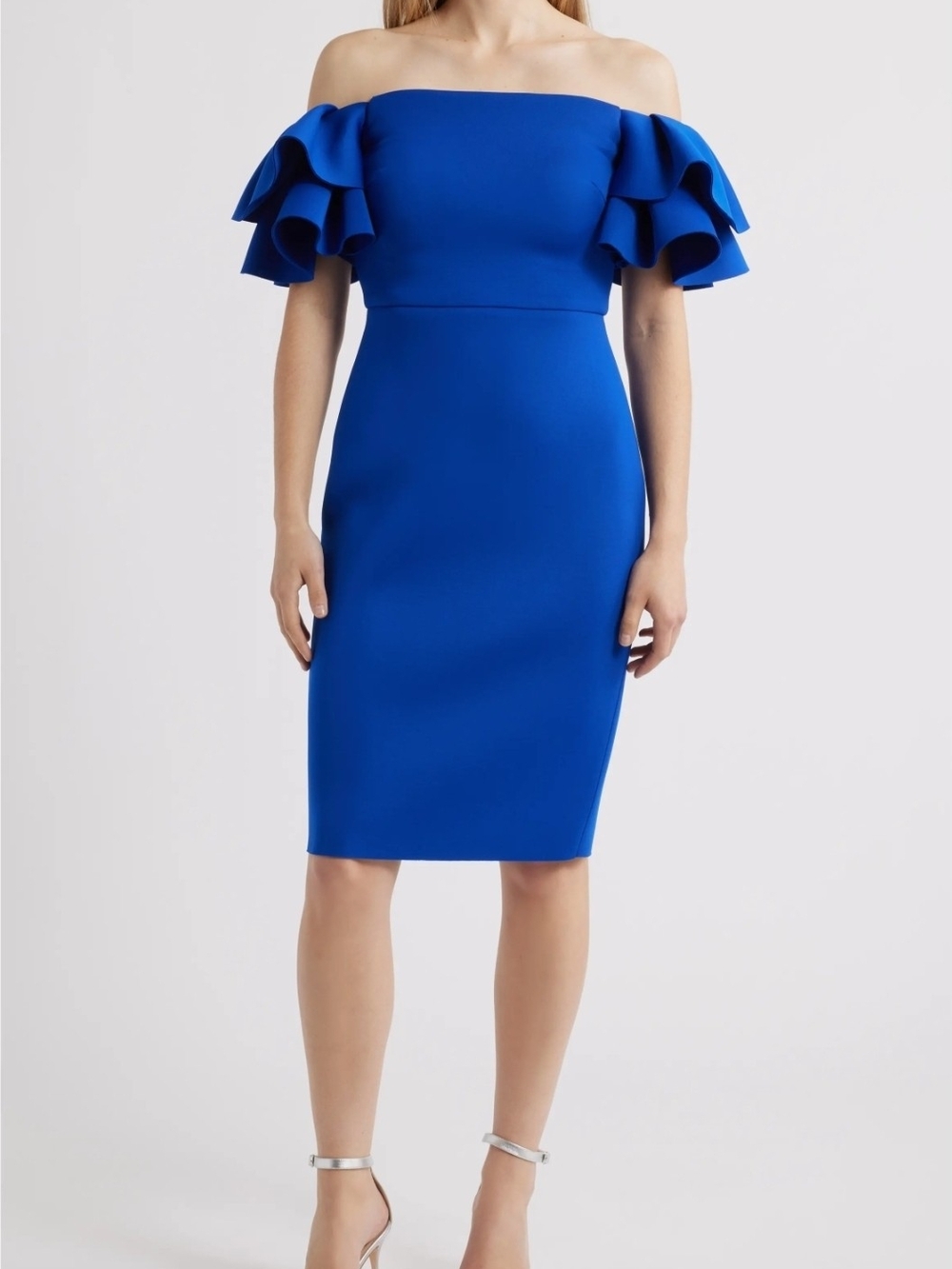 Eliza J Cobalt Blue Ruffle Sleeve Off Shoulder Cocktail Dress Size 14
